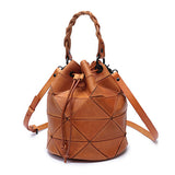 Stitching Leather Drawstring Bucket Bags - Annie Jewel