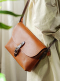 Tan Genuine Leather Flap Satchel Bag Women's Satchel Purse