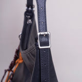 details of leather bucket bag