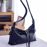 Zipper Medium Hobo Bag black leather hobo bag leather hobo shoulder bag