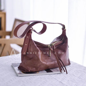 Zipper Medium Hobo Bag brown hobo bag leather hobo shoulder bag