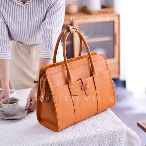 Genuine Leather Laptop Satchel Tote Structured Leather Tote Womens