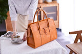 genuine leather tote bag with zipper Structured Leather Tote tan leather Womens