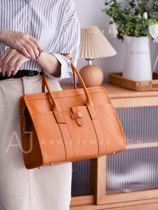 Genuine Leather Laptop Satchel Tote Structured Leather Tote Womens