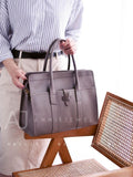 leather tote with laptop compartment Grey Leather Tote Handbag Womens