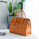 Genuine Leather Laptop Satchel Tote Structured Leather Tote tan leather Womens