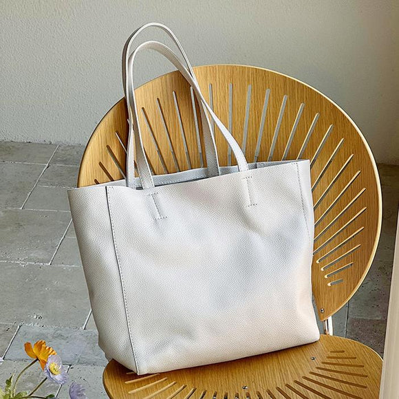 Women's white Leather Tote Soft Leather Tote Bag With Zipper Shopper Tote Bag Leather