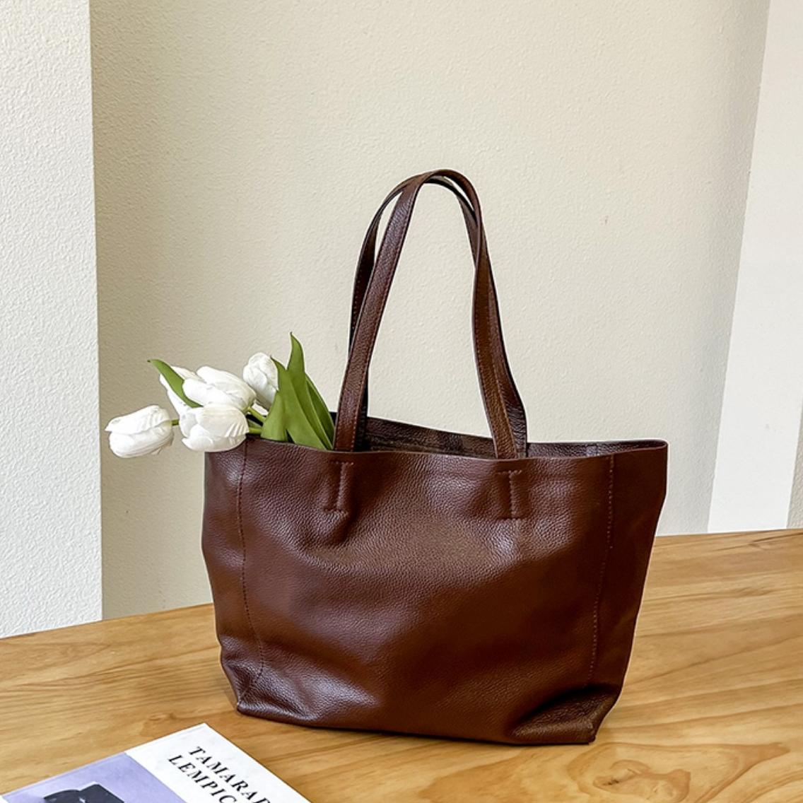 Soft Brown Leather Purse Chocolate Brown Tote Bag Dark Brown