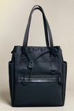 Black Drawstring Nylon Tote Bag Utility Nylon Tote Bag With Front Zipper Pocket Womens - Annie Jewel