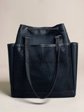 Black Drawstring Nylon Tote Bag Utility Nylon Tote Bag With Front Zipper Pocket Womens - Annie Jewel