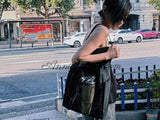 Black Drawstring Nylon Tote Bag Utility Nylon Tote Bag With Front Zipper Pocket Womens - Annie Jewel