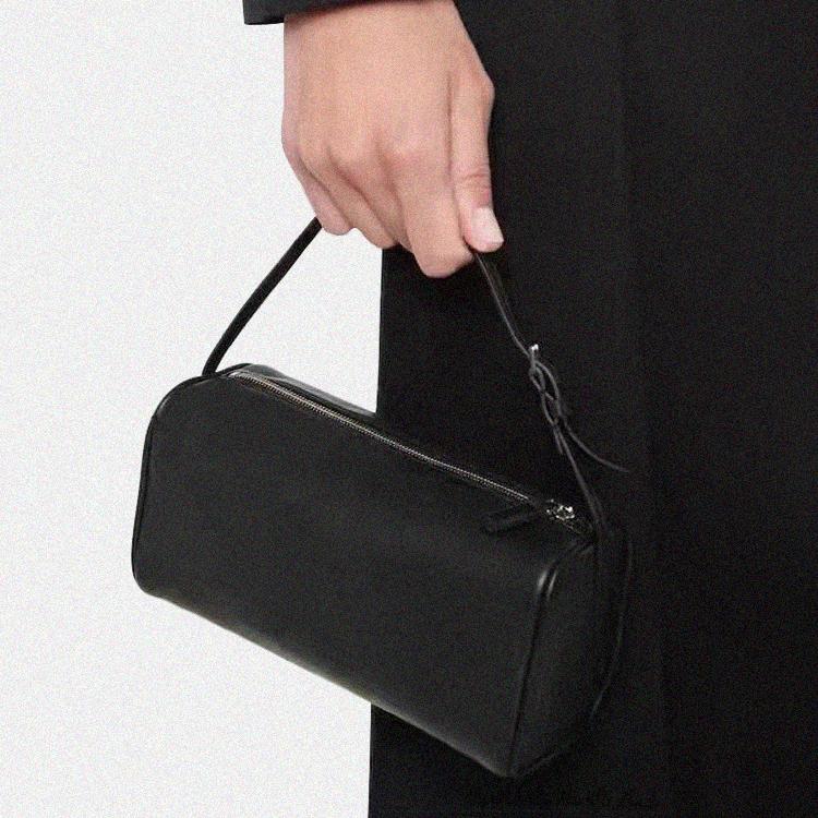 Black Genuine Leather Box Crossbody Bag With Zipper Small Leather Canteen Bag Womens