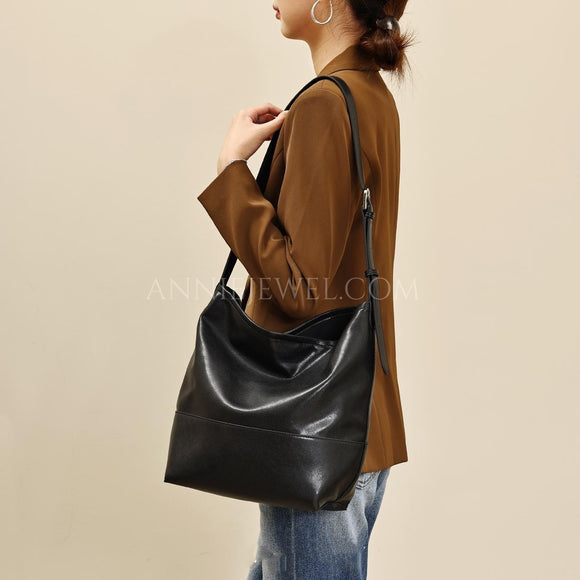 Black Leather Bucket Bag Hobo Genuine Leather Bucket Shoulder Bag Womens - Annie Jewel
