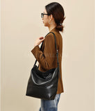 Black Leather Bucket Bag Hobo Genuine Leather Bucket Shoulder Bag Womens - Annie Jewel
