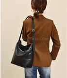 Black Leather Bucket Bag Hobo Genuine Leather Bucket Shoulder Bag Womens - Annie Jewel