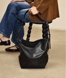 Black Leather Bucket Bag Hobo Genuine Leather Bucket Shoulder Bag Womens - Annie Jewel
