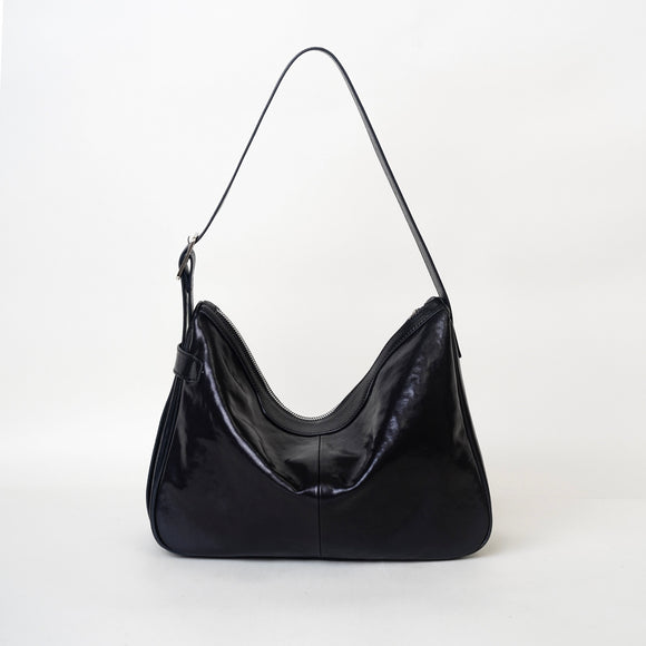 Black Leather Hobo Shoulder Bag Medium Hobo Purse Womens Black Leather Hobo Bag - Annie Jewel