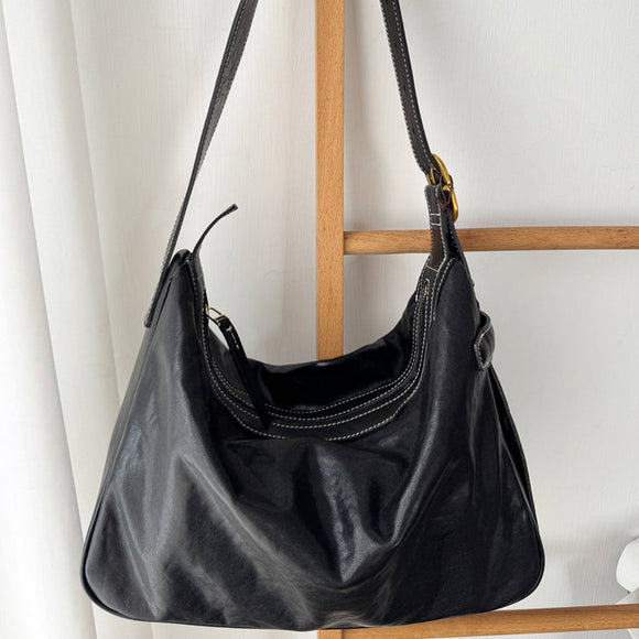 Women's Black Leather Hobo Purse With Zipper Black Leather Hobo Shoulder Bag - Annie Jewel
