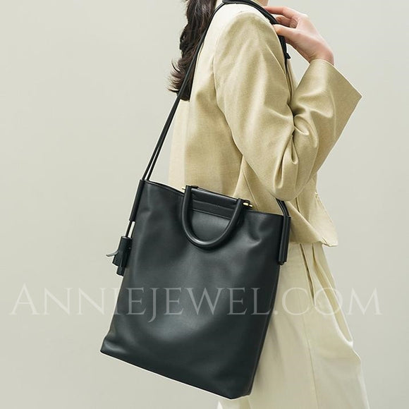 Medium Leather Tote Simple Leather Tote Bag Medium Black Leather Purse For Ladies 