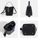 Women's Crossbody Bucket Bag Black Leather Small Leather Bucket Bag Crossbody - Annie Jewel