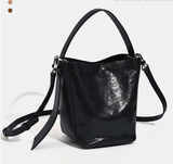 Women's Crossbody Bucket Bag Black Leather Small Leather Bucket Bag Crossbody - Annie Jewel