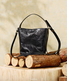 Women's Crossbody Bucket Bag Black Leather Small Leather Bucket Bag Crossbody - Annie Jewel