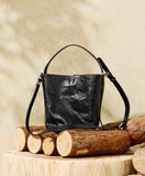 Women's Crossbody Bucket Bag Black Leather Small Leather Bucket Bag Crossbody - Annie Jewel