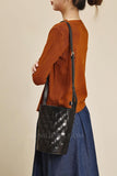 Black Woven Leather Bucket Bag Shoulder Bag Genuine Leather Woven Bag Womens 