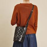 Black Woven Leather Bucket Bag Shoulder Bag Genuine Leather Woven Bag Womens 