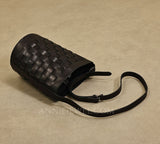 Black Woven Leather Bucket Bag Shoulder Bag Genuine Leather Woven Bag Womens 