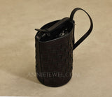Black Woven Leather Bucket Bag Shoulder Bag Genuine Leather Woven Bag Womens 