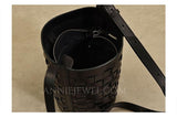 Black Woven Leather Bucket Bag Shoulder Bag Genuine Leather Woven Bag Womens 