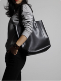 Black Leather Tote Bag With Zipper Tall Leather Tote Womens Leather Work Tote 