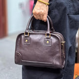 Genuine Leather brown Bowling Bag Handbag Womens 