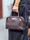 Women's Genuine Leather Bowling Bag brown Bowler Handbag 