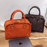 Women's Genuine Leather Bowling Bag Bowler Handbag 