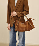 Brown Genuine Leather And Suede Tote Suede and leather tote Bag Womens - Annie Jewel