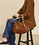 Brown Genuine Leather And Suede Tote Suede and leather tote Bag Womens - Annie Jewel