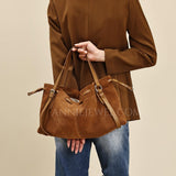 Brown Genuine Leather And Suede Tote Suede and leather tote Bag Womens - Annie Jewel