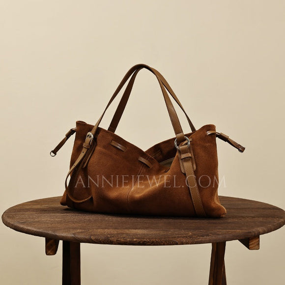 Brown Genuine Leather And Suede Tote Suede and leather tote Bag Womens - Annie Jewel