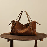 Brown Genuine Leather And Suede Tote Suede and leather tote Bag Womens - Annie Jewel