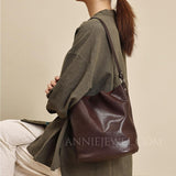 Brown Leather Bucket Bag Genuine Leather Bucket Shoulder Bag Womens