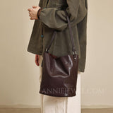 Brown Leather Bucket Bag Genuine Leather Bucket Shoulder Bag Womens