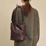 Brown Leather Bucket Bag Genuine Leather Bucket Shoulder Bag Womens