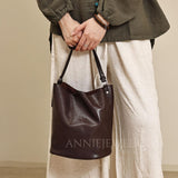 Brown Leather Bucket Bag Genuine Leather Bucket Shoulder Bag Womens