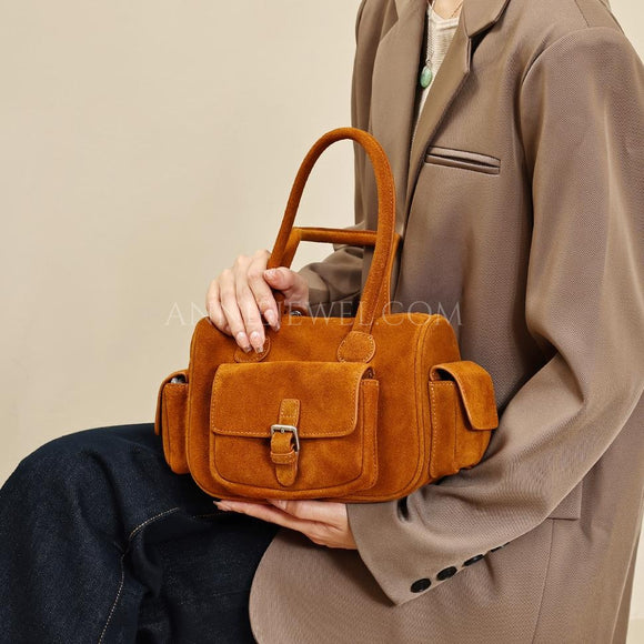 Suede Leather Hobo Bag Brown Leather Satchel Tote Suede Hobo Bag Shoulder Bag Womens 