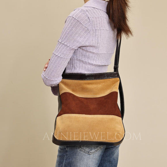Brown Suede Leather Bag Leather Suede Hobo Bag Leather And Suede Shoulder Bag Women 