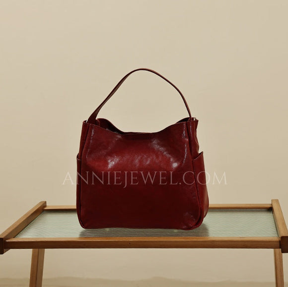 Burgundy Leather Shoulder Bag Cowhide Handbag Best Quality Leather Handbags Womens - Annie Jewel