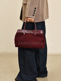 Genuine Leather Suede Tote Burgundy Leather Tote Bag Suede Leather Bag Womens - Annie Jewel