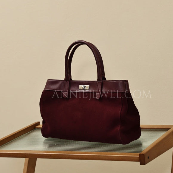 Genuine Leather Suede Tote Burgundy Leather Tote Bag Suede Leather Bag Womens - Annie Jewel